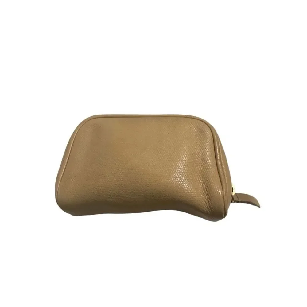 Chanel brown leather cosmetics bag